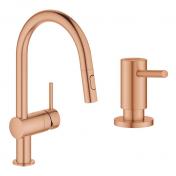 Grohe Minta New kkkenarmatur m/udtrk og sbedispenser - Brstet warm sunset