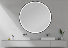Janni rundt spejl m/sort ramme, integreret LED lys og touch - 80 cm Janni rundt spejl m/sort ramme, integreret LED lys og touch - 80 cm
