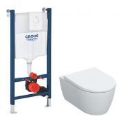 Geberit iCon rimless mat hvid vghngt toilet inkl. sde m/SoftClose, Grohe cisterne og betjening i hvid