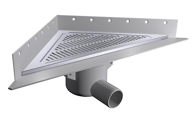 PURUS Corner gulvafløb, sampak Ø50 mm vandret med vandlås