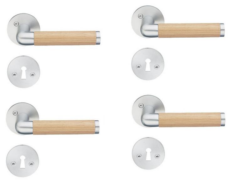 Beslagsboden indendørs dørgreb inkl nøgleskilt - Børstet krom/eg - Sæt á 4 stk Beslagsboden indendørs dørgreb inkl nøgleskilt - Børstet krom/eg - Sæt á 4 stk