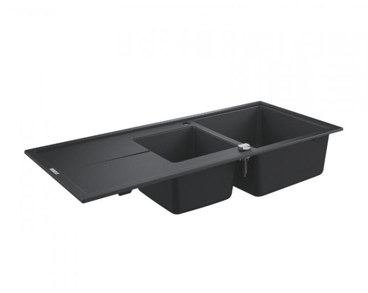 Grohe K400 80-C dobbelt køkkenvask m/afløbsbakke - Sort granit Grohe K400 80-C dobbelt køkkenvask m/afløbsbakke - Sort granit