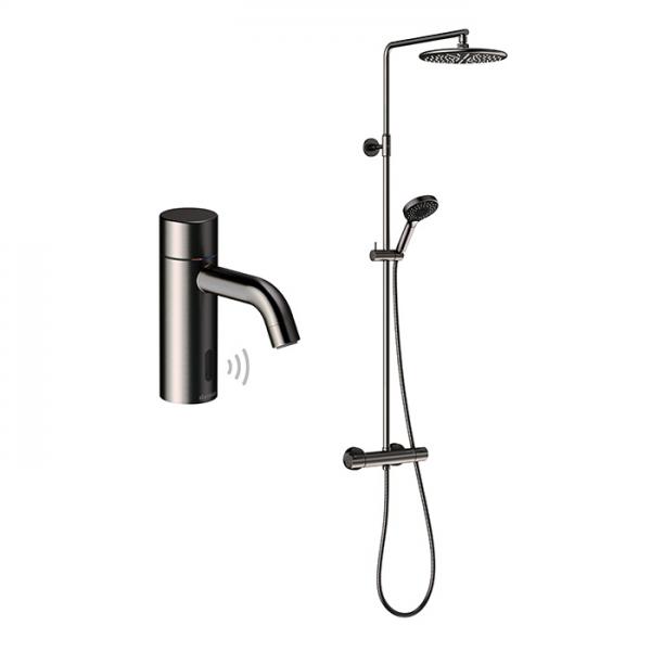 Damixa Silhouet Touchless komplet pakke til bad m/hovedbruser - Børstet grafitgrå Damixa Silhouet Touchless komplet pakke til bad m/hovedbruser - Børstet grafitgrå