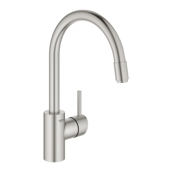 Grohe NEW Concetto køkkenarmatur m/udtræk og C-tud - Supersteel Grohe NEW Concetto køkkenarmatur m/udtræk og C-tud - Supersteel