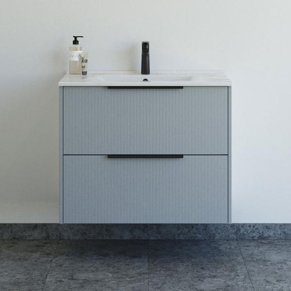 Dansani Mido+ Classic 81 møbelsæt m/Amber vask og 2 skuffer - Striber/mat lyseblå Dansani Mido+ Classic 81 møbelsæt m/Amber vask og 2 skuffer - Striber/mat lyseblå