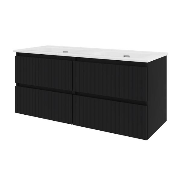Sanibell Proline 120 møbelsæt m/lameller, 4 skuffer og dobbeltvask - Uden hanehul - Mat sort Sanibell Proline 120 møbelsæt m/lameller, 4 skuffer og dobbeltvask - Uden hanehul - Mat sort