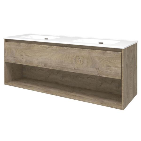 Sanibell Proline 140 møbelsæt m/skuffe, hylde og dobbeltvask - Uden hanehul - Rå eg Sanibell Proline 140 møbelsæt m/skuffe, hylde og dobbeltvask - Uden hanehul - Rå eg