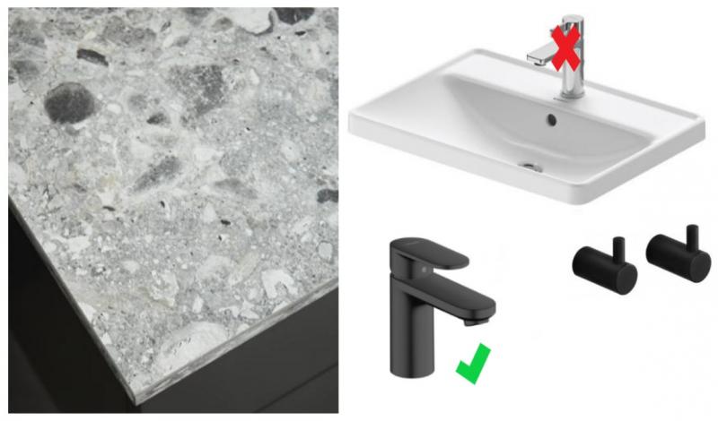 Badeværelse makeover - 121 cm bordplade m/vask og mat sort armatur Badeværelse makeover - 121 cm bordplade m/vask og mat sort armatur