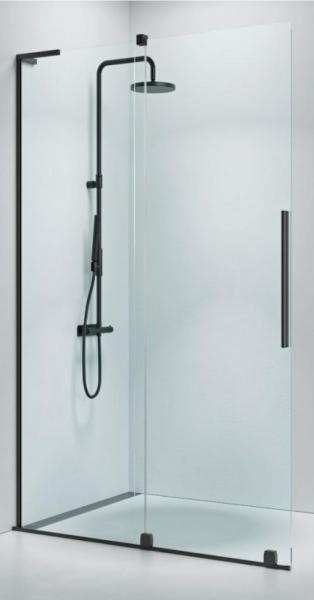 Strømberg Faro 12 walk-in brusevæg m/skydedør 800mm - Klart glas/mat sort Strømberg Faro 12 walk-in brusevæg m/skydedør 800mm - Klart glas/mat sort