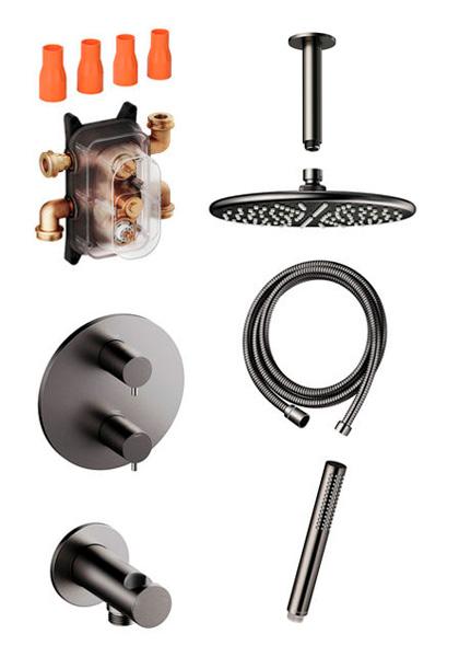 Damixa Silhouet komplet brusesystem til indbygning/loft - Børstet grafitgrå Damixa Silhouet komplet brusesystem til indbygning/loft - Børstet grafitgrå