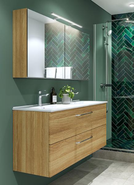 Outlet - Dansani Mido+ 120 møbelsæt m/Amber dobbelt håndvask - Varm eg Outlet - Dansani Mido+ 120 møbelsæt m/Amber dobbelt håndvask - Varm eg