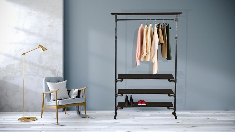 Simple Racks Copenhagen fritstående tøjsystem - 4 hylder - Sort træ Simple Racks Copenhagen fritstående tøjsystem - 4 hylder - Sort træ