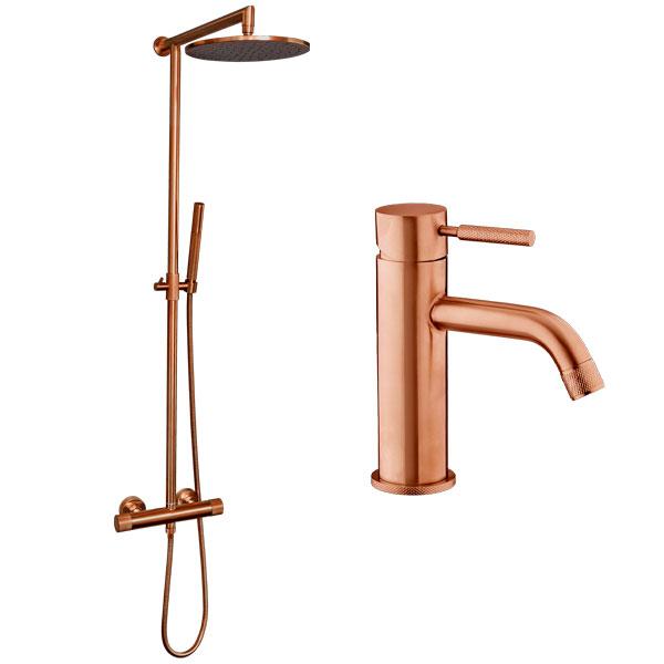 Cassøe Crystal Cut komplet pakke til badeværelset - Børstet kobber Cassøe Crystal Cut komplet pakke til badeværelset - Børstet kobber