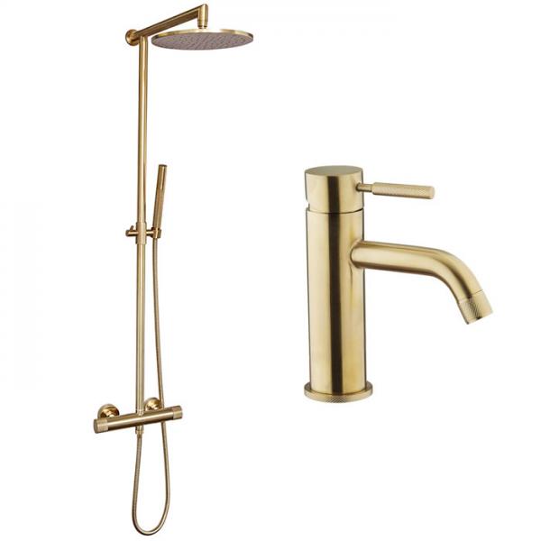 Cassøe Crystal Cut komplet pakke til badeværelset - Børstet messing Cassøe Crystal Cut komplet pakke til badeværelset - Børstet messing