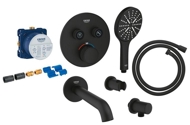 Grohe komplet indbygningspakke til badekar m/SmartActive og termostat - Mat sort Grohe komplet indbygningspakke til badekar m/SmartActive og termostat - Mat sort