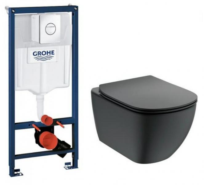 Ideal Standard Tesi mat sort toiletpakke inkl. sæde/soft-close, cisterne og krom betjening Ideal Standard Tesi mat sort toiletpakke inkl. sæde/soft-close, cisterne og krom betjening