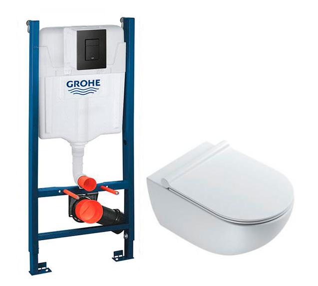 Catalano mat hvid Sfera newflush rimless toiletpakke inkl. sæde/soft-close, cisterne og mat sort betjening Catalano mat hvid Sfera newflush rimless toiletpakke inkl. sæde/soft-close, cisterne og mat sort betjening