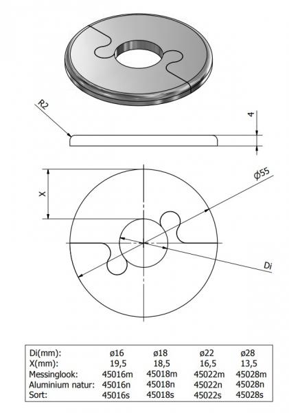 Metalwo Alu fit rosette Ø16 - Børstet messing Metalwo Alu fit rosette Ø16 - Børstet messing