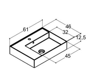 Dansani Luna Azym 61 asymmetrisk håndvask t/møbel - Højre - 1 hanehul Dansani Luna Azym 61 asymmetrisk håndvask t/møbel - Højre - 1 hanehul