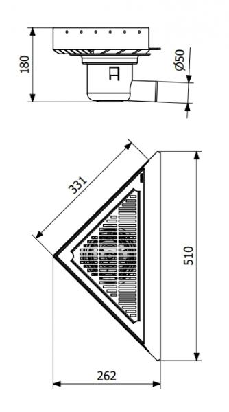 PURUS Corner gulvafløb, sampak Ø50 mm vandret med vandlås