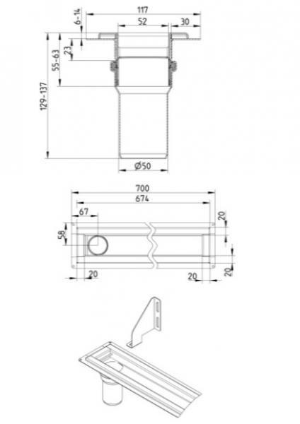 Blucher Waterline 700 mm afløb m/Copenhagen Line rist - Sort Blucher Waterline 700 mm afløb m/Copenhagen Line rist - Sort