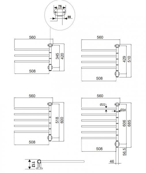 Kriss Flex 1 Håndklædetørrer m/4 arme - 55x51 cm - Krom Kriss Flex 1 Håndklædetørrer m/4 arme - 55x51 cm - Krom