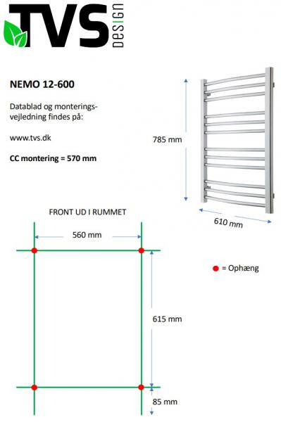 TVS Nemo 12 håndklædetørrer - 61x78,5 cm - Sort TVS Nemo 12 håndklædetørrer - 61x78,5 cm - Sort