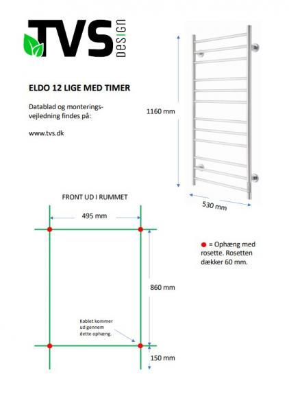 TVS Eldo 12 håndklædetørrer lige - 53x116 cm - Poleret rustfrit stål TVS Eldo 12 håndklædetørrer lige - 53x116 cm - Poleret rustfrit stål
