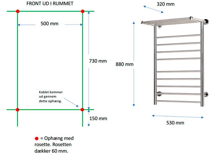 TVS Eldo H håndklædetørrer m/hylde - Sort