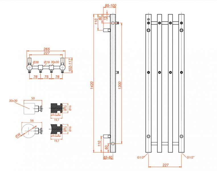 Kriss Zenit håndklædetørrer - 27x142 cm - Krom Kriss Zenit håndklædetørrer - 27x142 cm - Krom