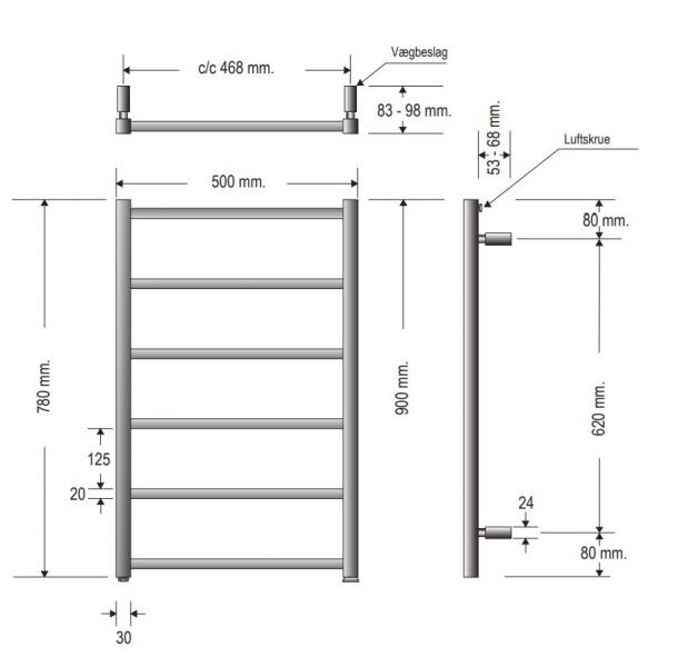 Strømberg Hagen el-håndklædetørrer - 50x78 cm - Matsort Strømberg Hagen el-håndklædetørrer - 50x78 cm - Matsort
