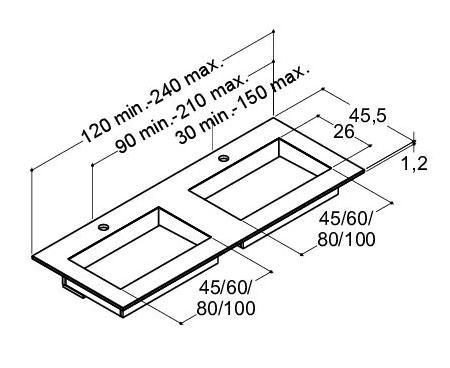Dansani Angular dobbelt håndvask efter mål 220-240 cm - Blanco Zeus