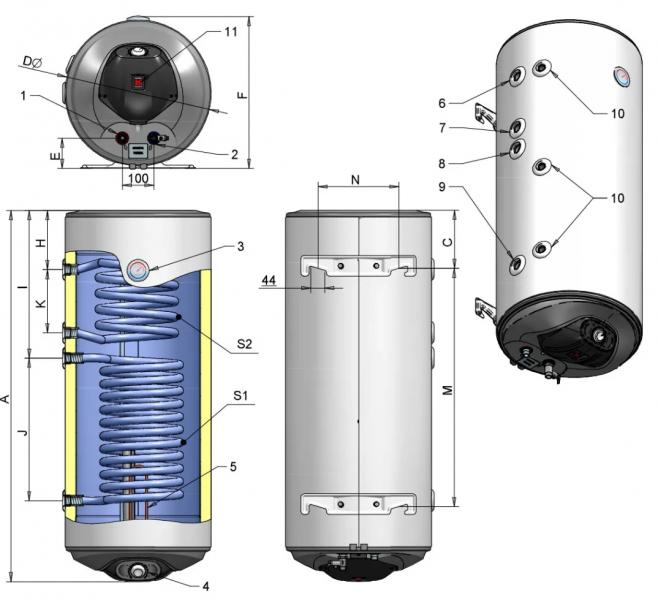 Eldom Solvarmebeholder 150 L - Væghængt med 2 spiraler Eldom Solvarmebeholder 150 L - Væghængt med 2 spiraler