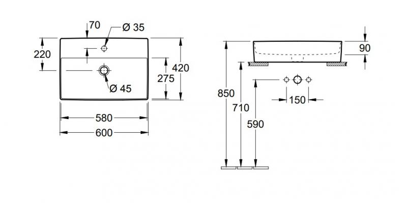 V&B Memento 2.0 60 fritstående bowlevask - 1/3 hanehuller V&B Memento 2.0 60 fritstående bowlevask - 1/3 hanehuller