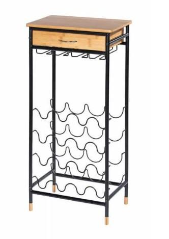 Wenko Loft vinreol m/glasholder og skuffe - Sort/bambus Wenko Loft vinreol m/glasholder og skuffe - Sort/bambus