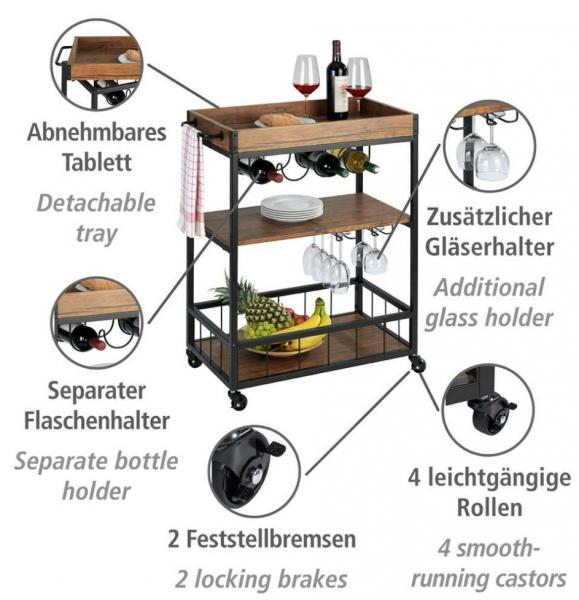 Wenko Rustico rullevogn til køkken - Sort/Valnødlook Wenko Rustico rullevogn til køkken - Sort/Valnødlook