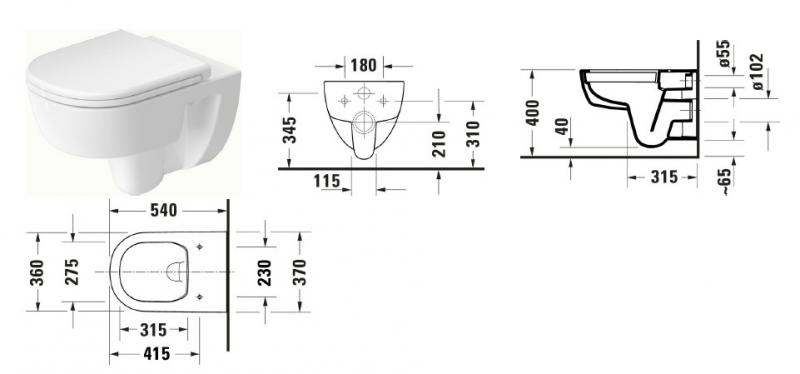 Duravit D-code 54 Rimless væghængt toilet Duravit D-code 54 Rimless væghængt toilet