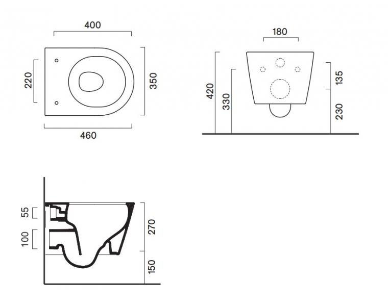 Catalano Zero 46 kompakt væghængt toilet m/Silentech, skjult montering og CataGlaze+