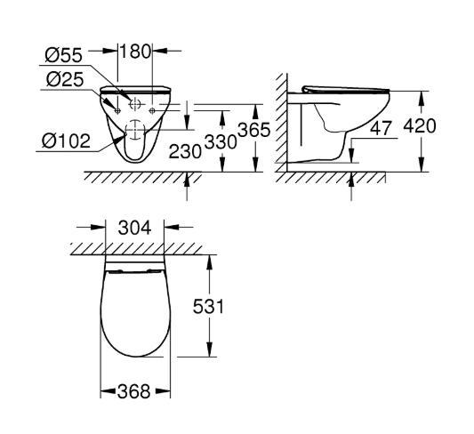 Grohe Bau Ceramic væghængt toilet inkl/slim toiletsæde m/SoftClose og QuickRelease