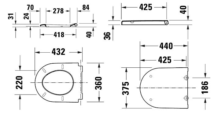 Duravit D-code overlappende toiletsæde m/SoftClose og QuickRelease