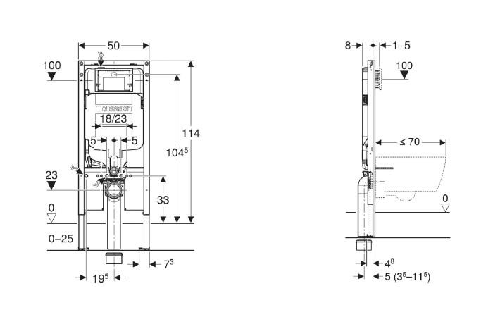Geberit Sigma Duofix element til væghængt toilet - 114 cm / 8 cm