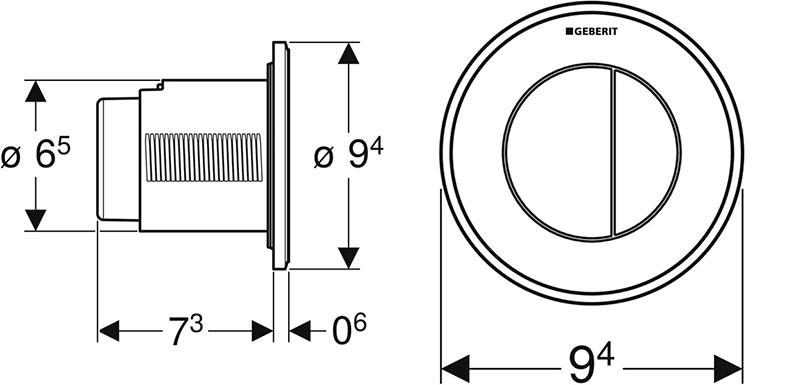 Geberit Omega 10 skyllestyring pneumatisk easy-to-clean belagt - Mat sort m/blank sort