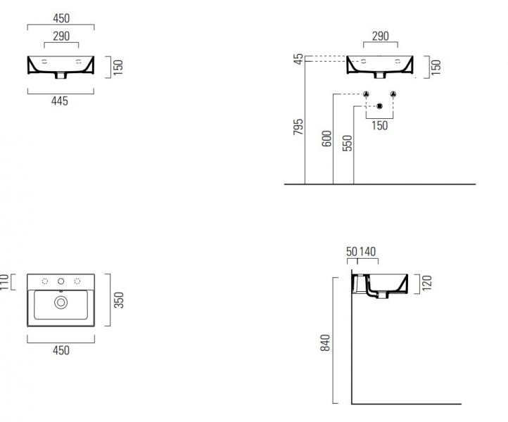 GSI Kube X 45 håndvask t/væg - ExtraGlaze GSI Kube X 45 håndvask t/væg - ExtraGlaze