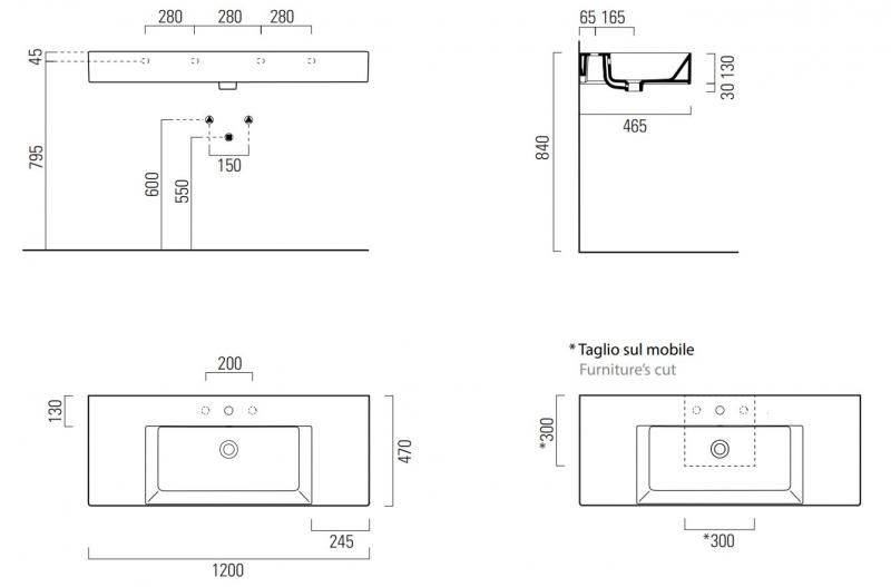 GSI Kube X 120 håndvask med afsætning t/væg - ExtraGlaze GSI Kube X 120 håndvask med afsætning t/væg - ExtraGlaze