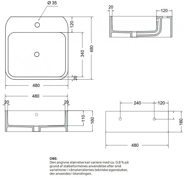 Lavabo Cosa 48 håndvask t/væg eller bord - 1 hanehul Lavabo Cosa 48 håndvask t/væg eller bord - 1 hanehul