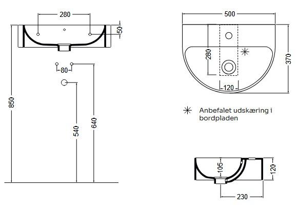 Lavabo 50 halvrund håndvask t/væg eller bord - 1 hanehul Lavabo 50 halvrund håndvask t/væg eller bord - 1 hanehul