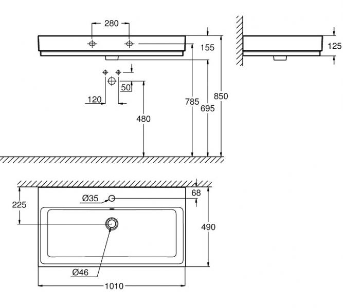 Grohe Cube 100 håndvask t/væg - 1/3 hanehuller - PureGuard Grohe Cube 100 håndvask t/væg - 1/3 hanehuller - PureGuard