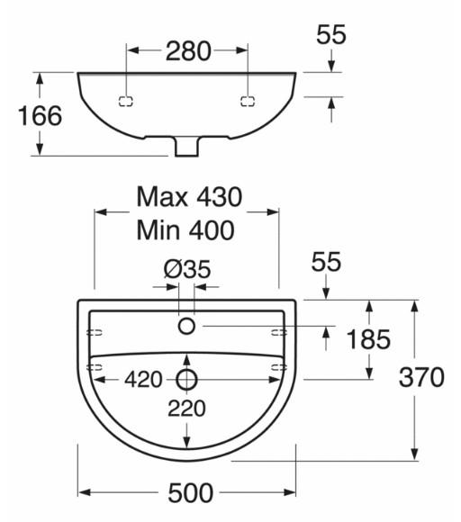 Gustavsberg Nordic 3 50 håndvask t/væg - 1 hanehul Gustavsberg Nordic 3 50 håndvask t/væg - 1 hanehul