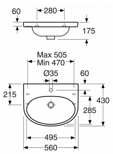 Gustavsberg Nautic 56 håndvask t/væg - 1 hanehul Gustavsberg Nautic 56 håndvask t/væg - 1 hanehul