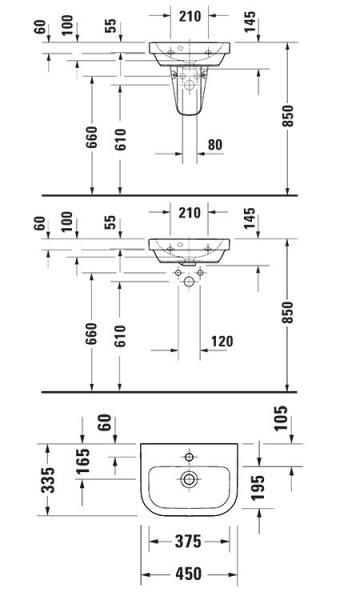 Duravit D-code 45 håndvask t/væg - 1 hanehul Duravit D-code 45 håndvask t/væg - 1 hanehul